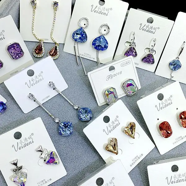 

PUSHI crystal square drop hypoallergenic stud earrings for women Crystal earrings S925 silver needle dangle mix earring