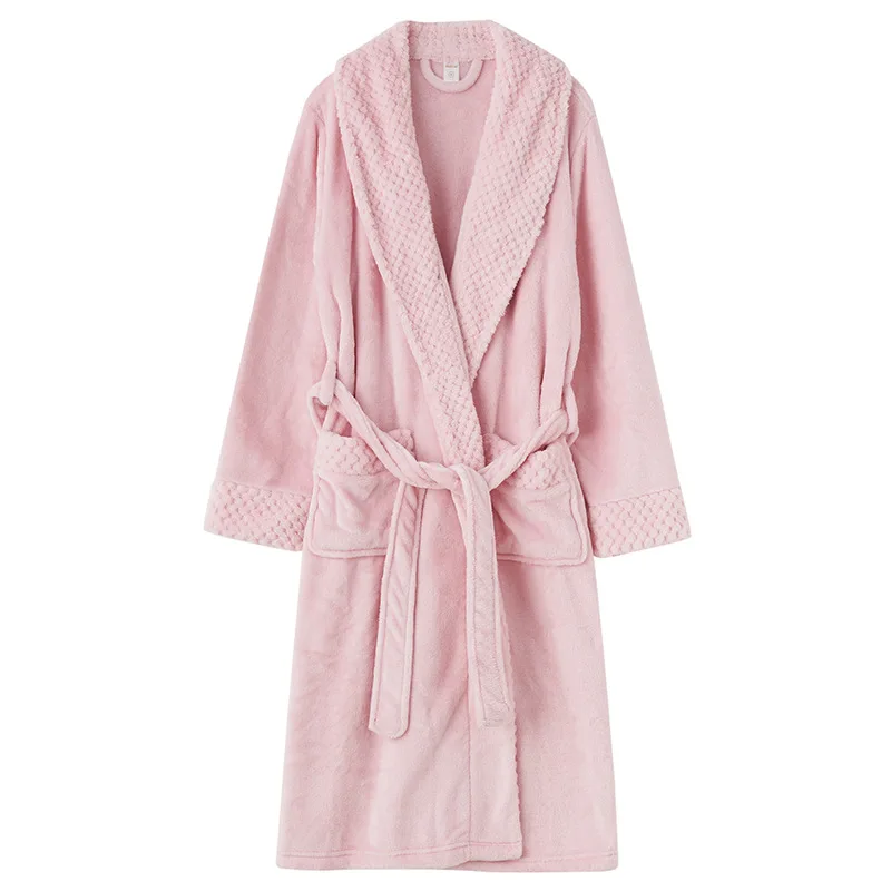 

Autumn and winter flannel robe medium length large size thickened pajamas for couples Hotel bathrobe
