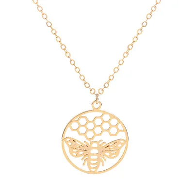 

Trendy Design Animal Bee Shape Hollow Design Stainless Steel Necklace For Women, Gold