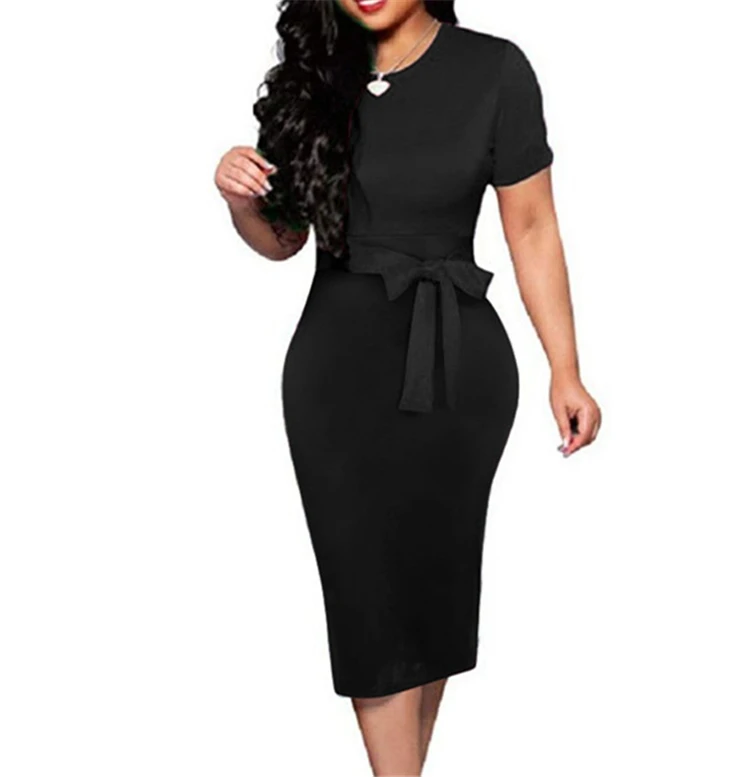 

wholesale ready to ship ladies solid color bodycon midi dress office