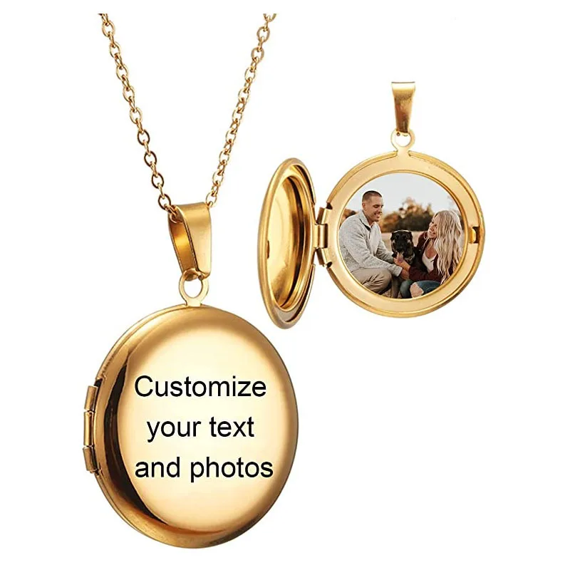 

Custom Necklace Pendant Name Round Mirror Put Photo Stainless Steel For Men Women Fashion Gift Hiphop Customize Logo Necklace