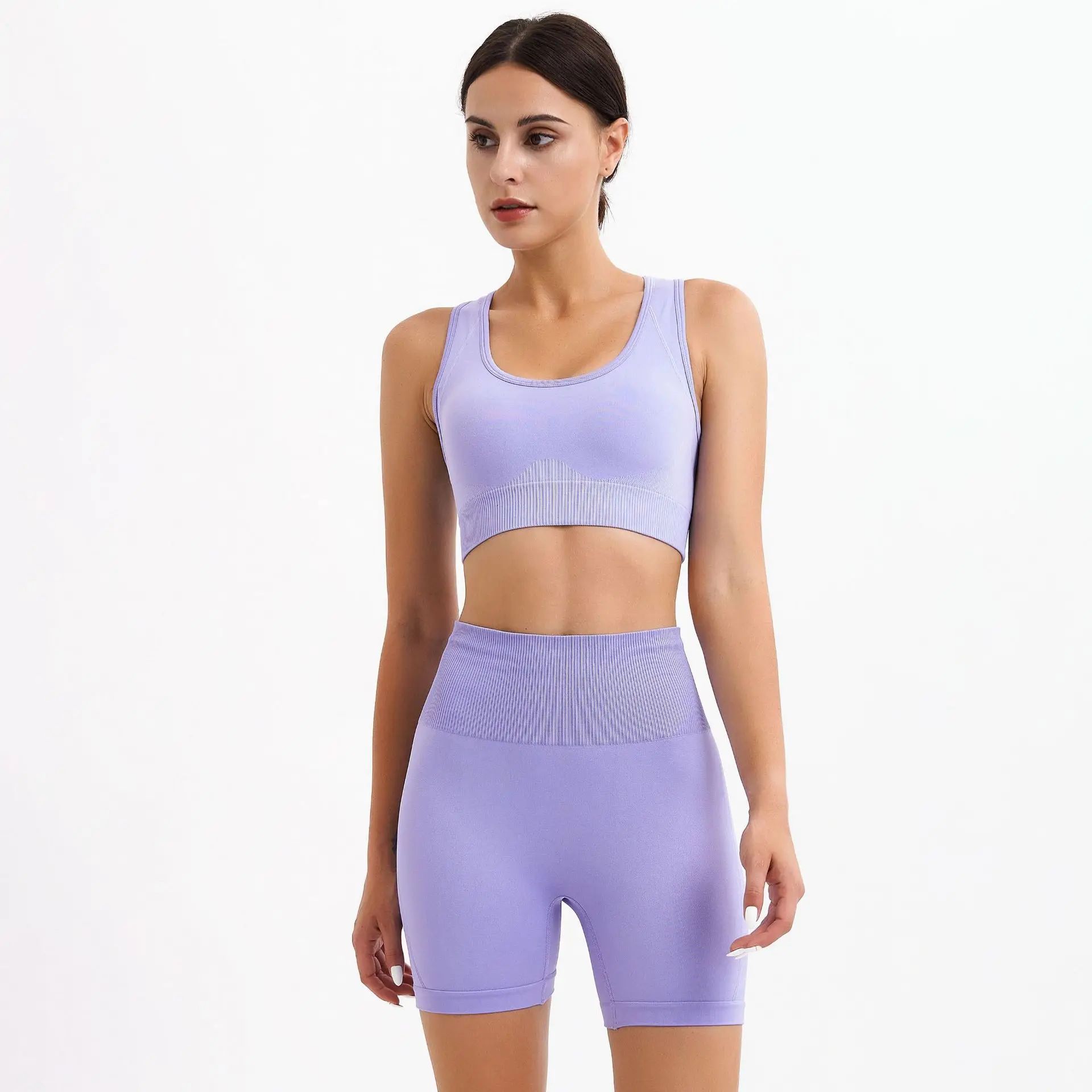 

Seamless Yoga Shorts Tracksuit Women Fitness Bra Running Vest Elasticity Fabric Yoga Pants Sportswear Gym Two Piece Set Women, As pictures