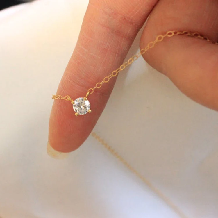 

Factory wholesale gold plated 925 sterling silver tiny cz pendant necklace