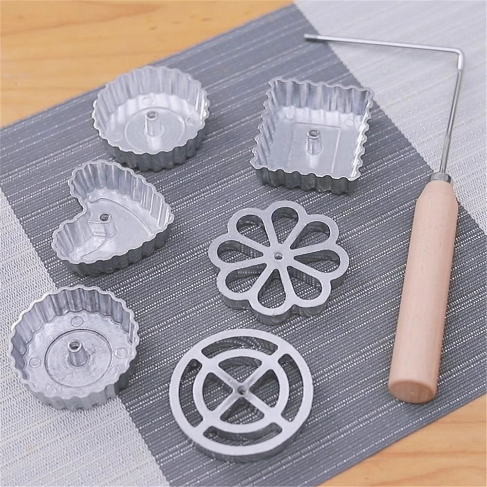 

New Aluminum Mould With Handle Baking Accessories Rosette Iron Set Fried Snack Mold Kitchen Tools Biscuit Dessert Maker, Silver