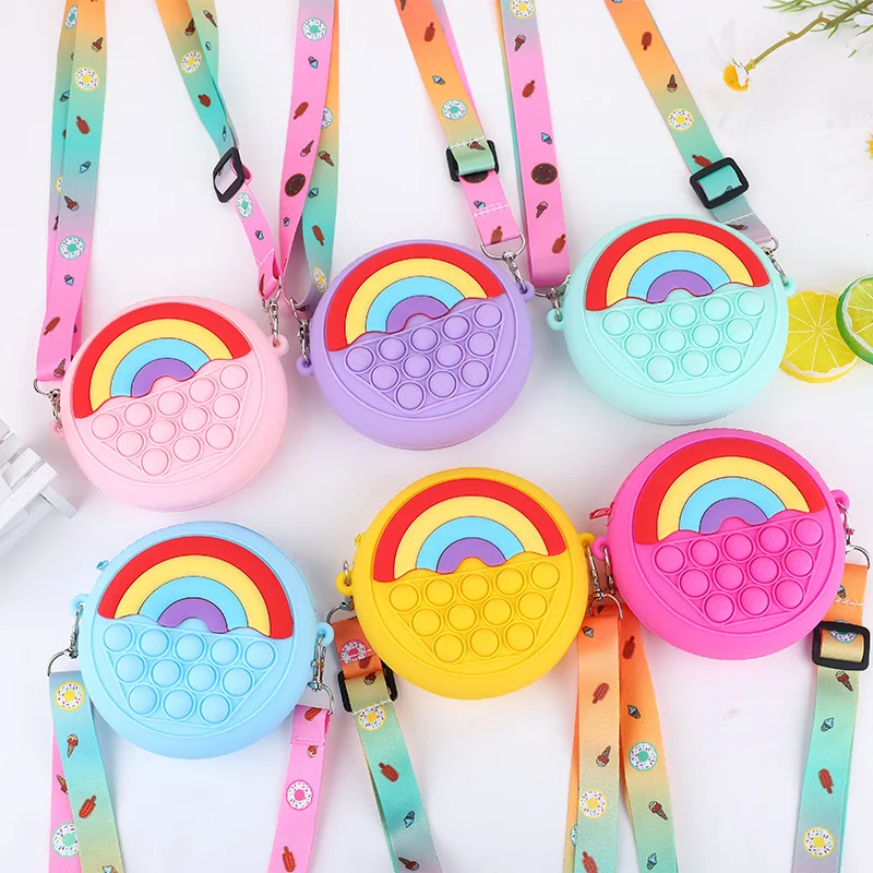 

2021 Popular Silicone Coin Purse Release Stress Cute Kids Rainbow Donut Fidget Bag