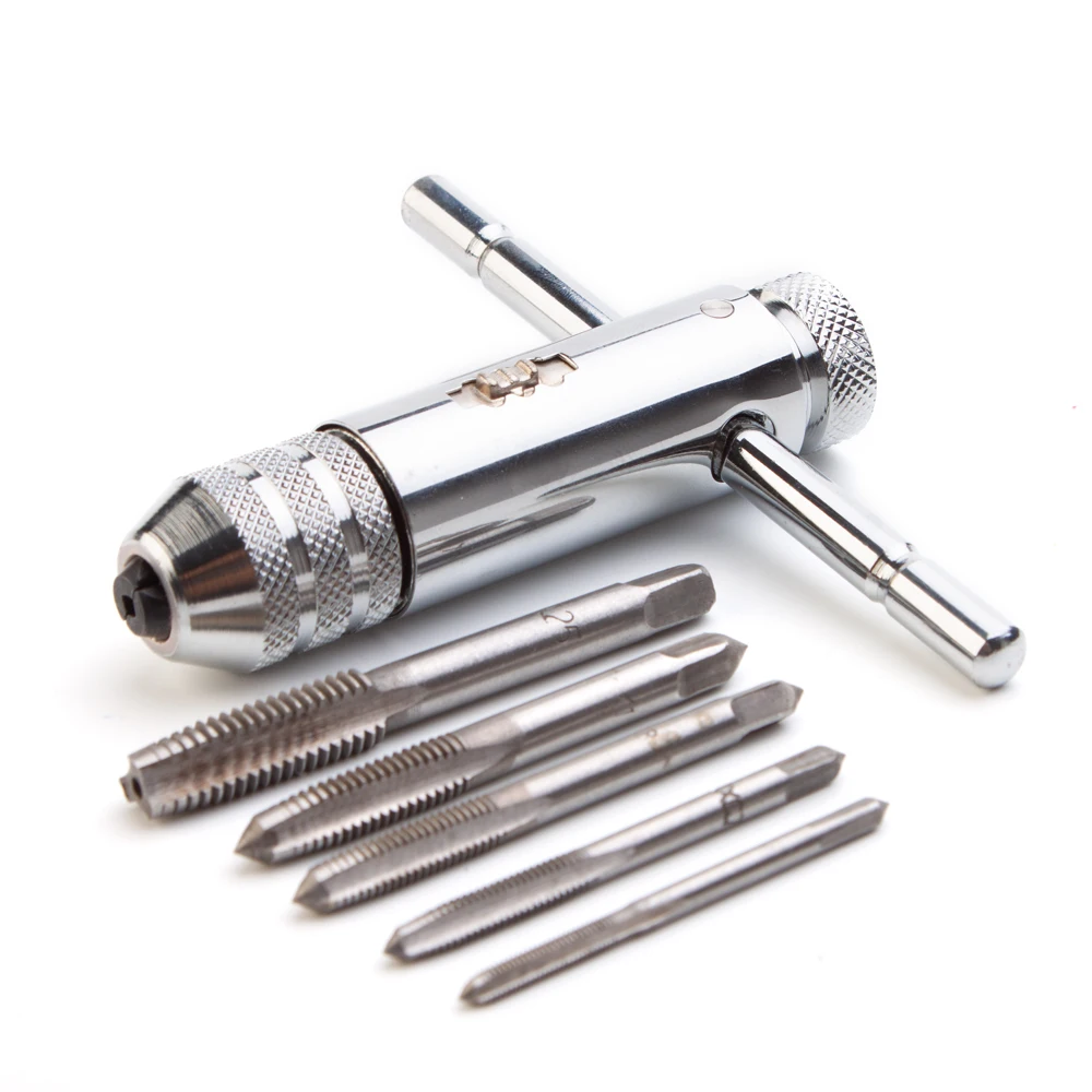 T-Handle Screw Thread Tap & Die Set Plug Tap Ratchet Wrench Hand Tools 