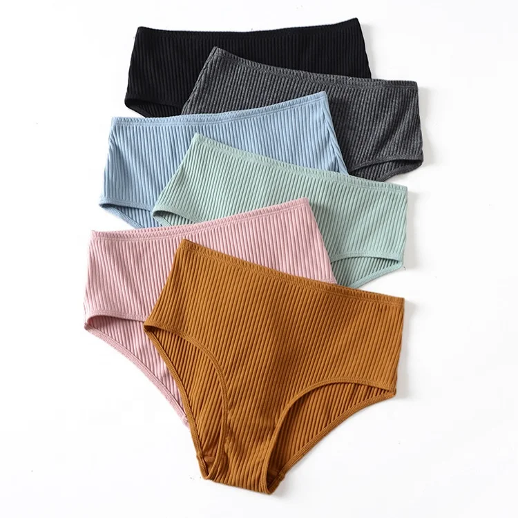 High Quality Hot Selling Simple Solid Color Comfort Breathable High Waist Ribbed Cotton Panties Girls