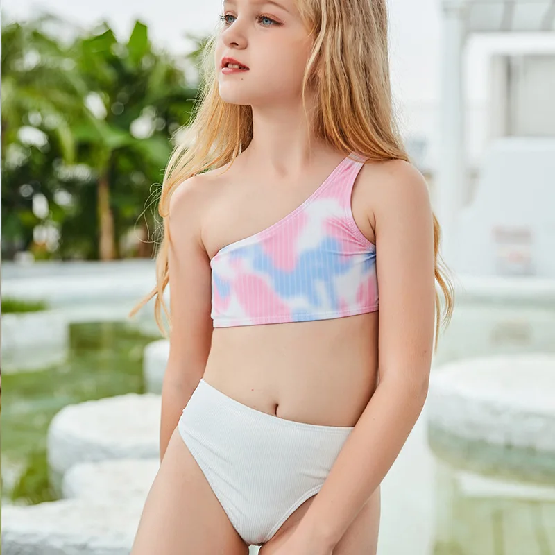 

Little Girls sexy micro Bikinis Kids Swimsuit Girl Swimwear high waisted Bathing Suit one shoulder teen beachwear