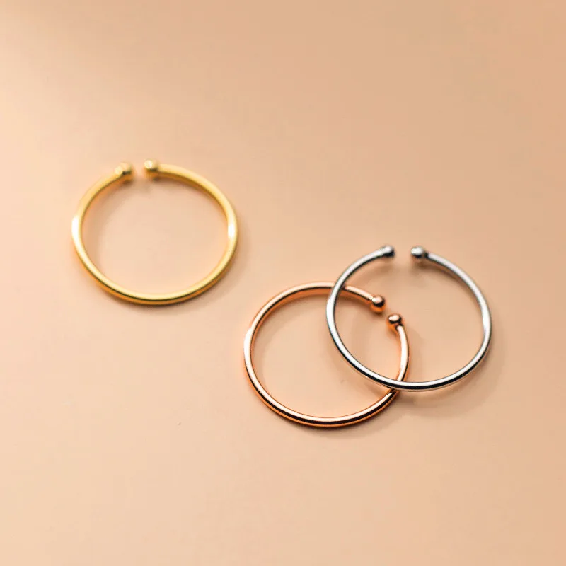 

Hot Selling Simple 925 Sterling Silver Smooth Finger Ring Gold Plated Women Open Ring, Whit gold/ gold/ rose gold