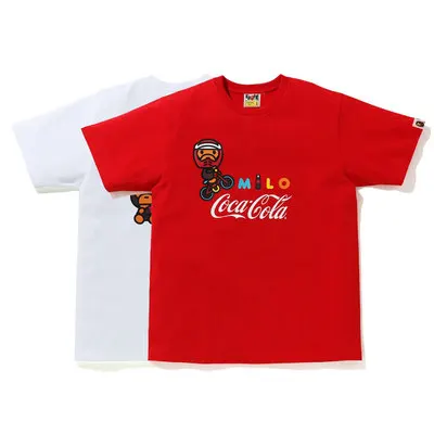 

2021 summer ABAPE CocaCola cartoon bape drop shoulder loose tshirt top for man women