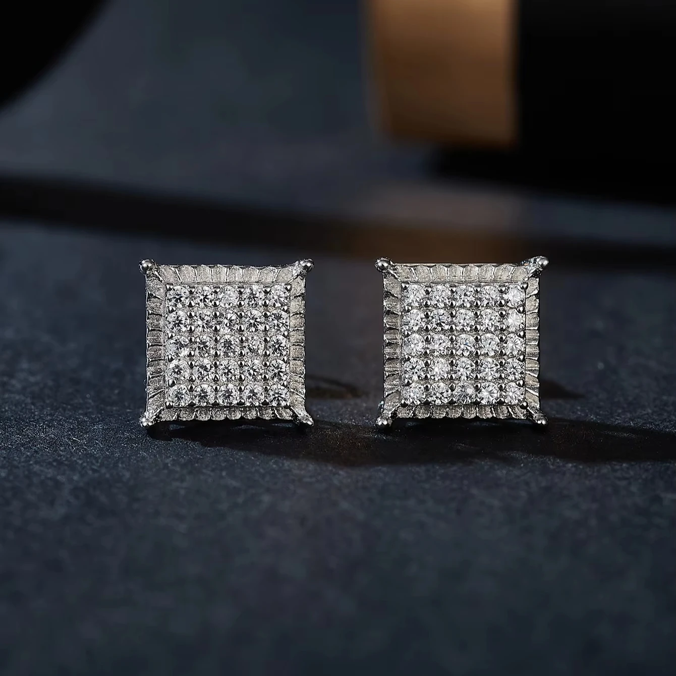 Custom Square Shape 925 Sterling Silver Iced Out VVS D Moissanite Lab Grown Diamond Studs Earrings Unisex for Anniversary
