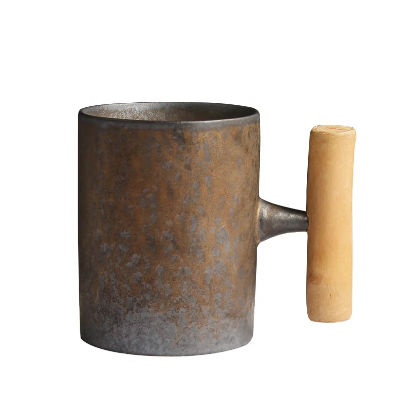 

300ml Customized Bamboo Wooden Handle Coffee Mug Ceramic Water Bottle For Gift, Customized color