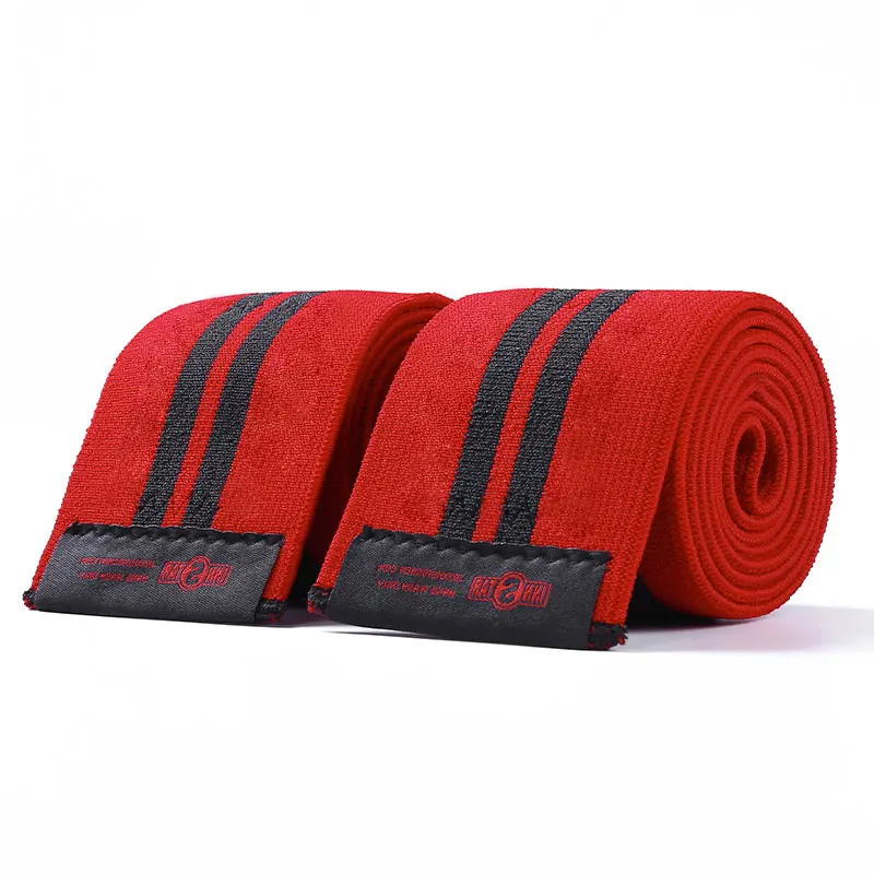 

High quality compression breathable powerlifting adjustable knee wraps, Red/ black