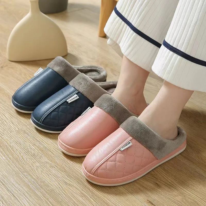 

Winter Warm Cotton Slippers Thick Soft Sole Slippers Men Women Indoor Floor Flat Solid Colo Home Non-slip Shoes Couple Slippers
