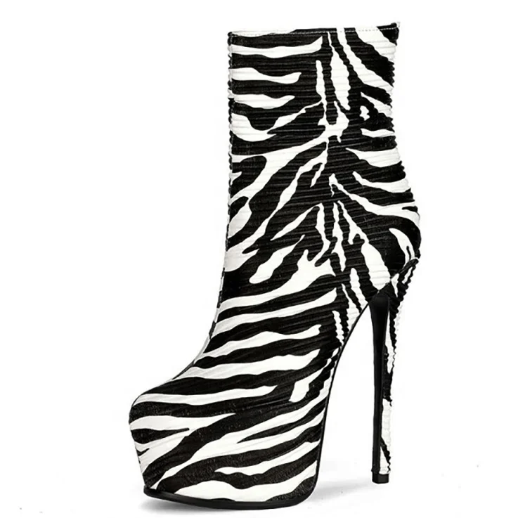 

Meizu Women's Shoes High Platform Round Toe Ankle Boots Stiletto Heel Zebra Stripes Female Short Booties Large Size 45, Black-white,black-red,black-blue