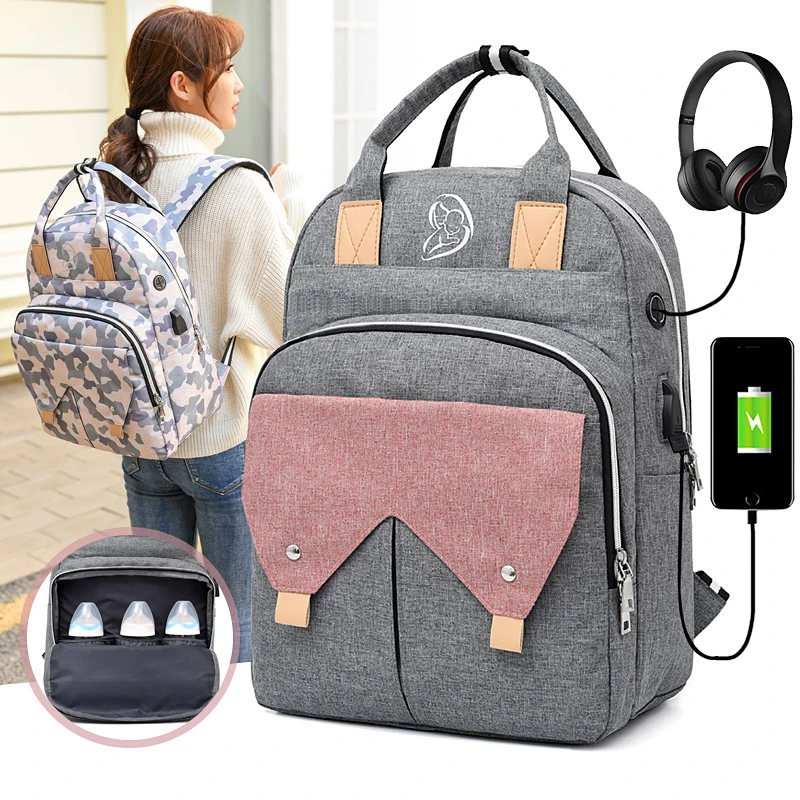 

Hot sale multi-function waterproof USB port nappy bag maternity baby bag backpack for mommy