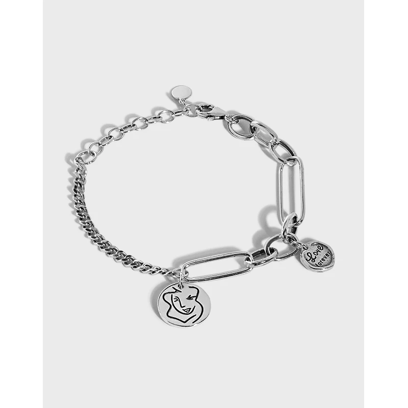 

SLB003 925 sterling silver bracelets vintage silver pendant chain bracelet women