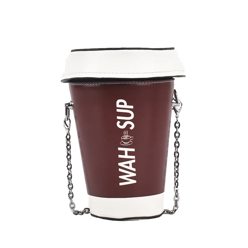 

PU personality cylinder bag 2021 new trend INS fashion design young woman shoulder chain coffee cup shape bag, 3 colors