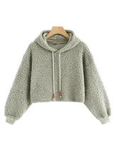 

Wholesale Drawstring Women Cropped Hoodie Sherpa Pullover Hoodies