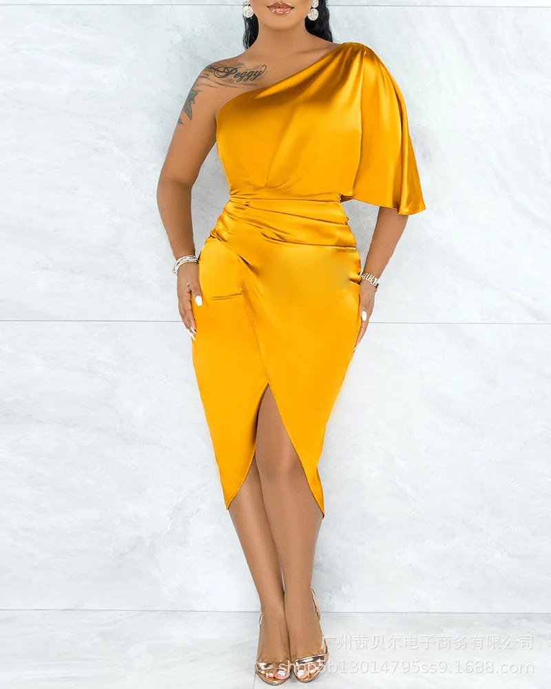 

2021 Fall Popular Satin Lady Dress Long Sleeveless New Arrival Ladies Dress Casual Elegant Casual Dresses