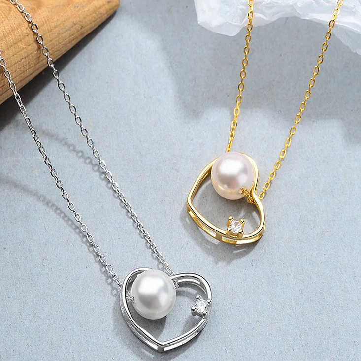 

Carline Fashion Heart Peach Shaped Pearl Pendant Necklace Fine Jewelry 18k Gold Plated 925 Silver Necklace For Women