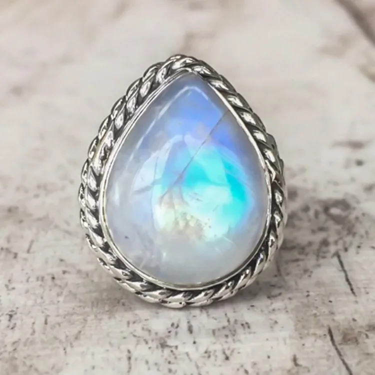 

Wholesale Moonstone Sliver Ring White Zircon Fashion Ring For Women, As shown