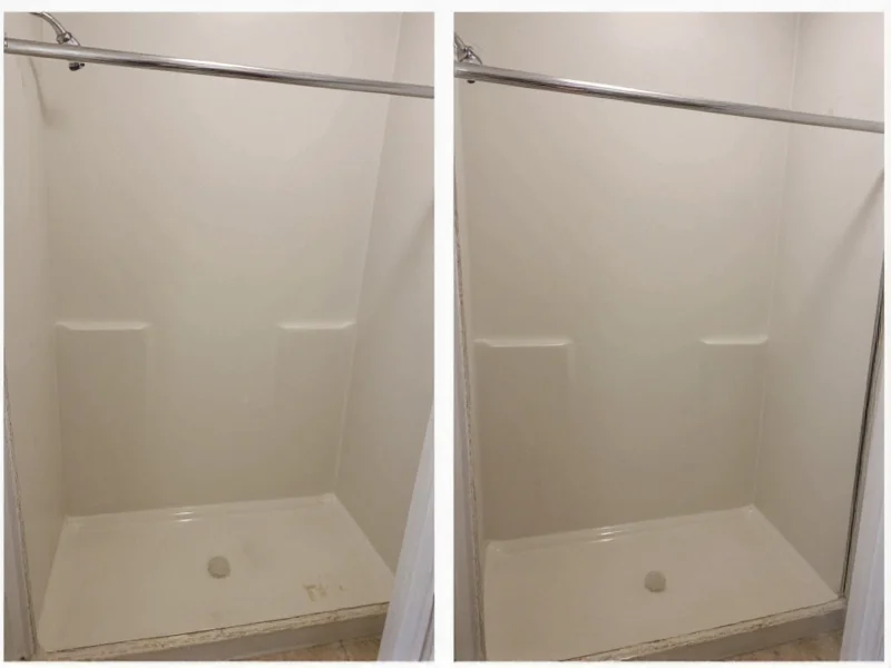 Before and after cleaning shower with homemade solution