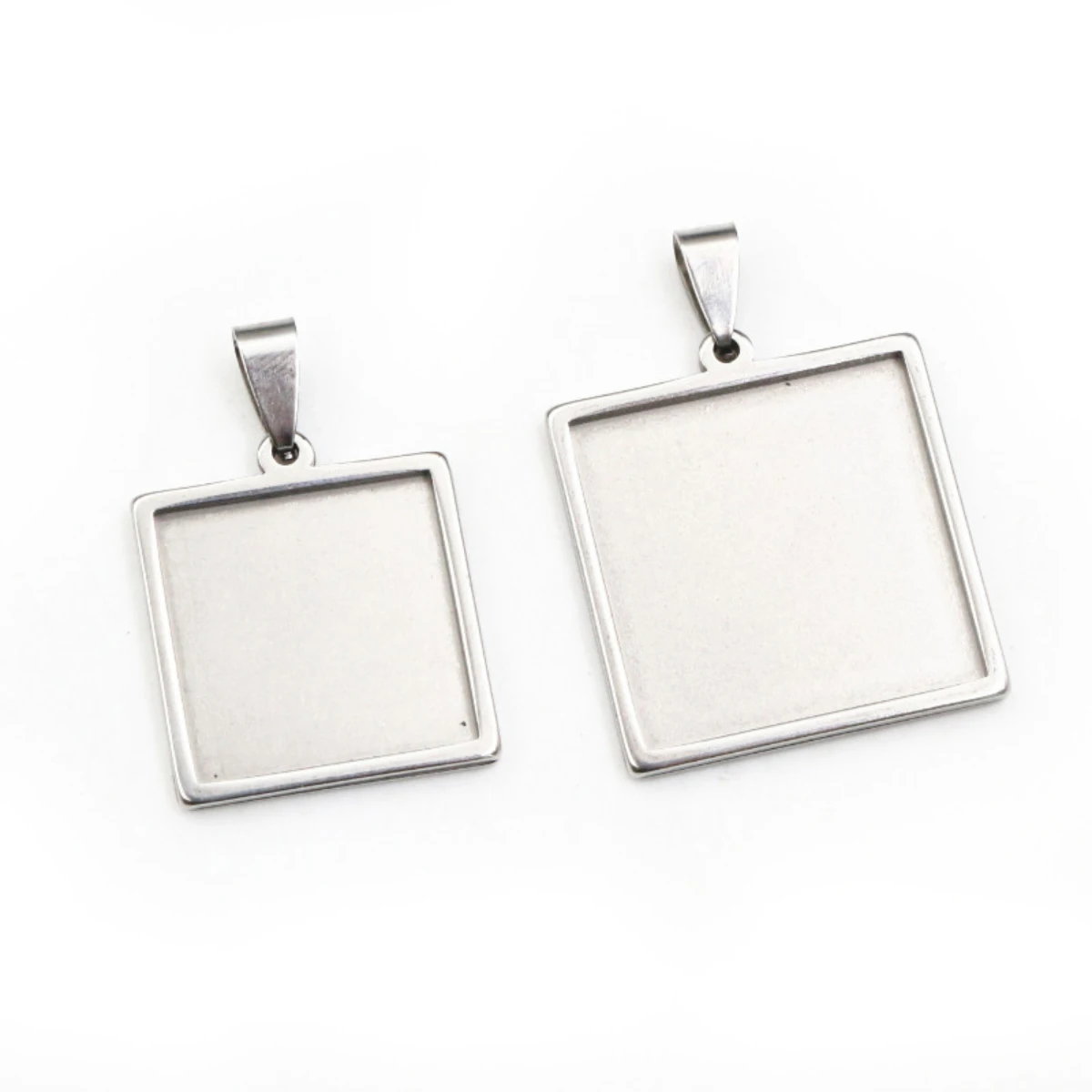 20mm 25mm Square Inner Size Stainless Steel Pendant Cabochon Base Cameo Blank Setting Charm Tray for DIY Jewelry