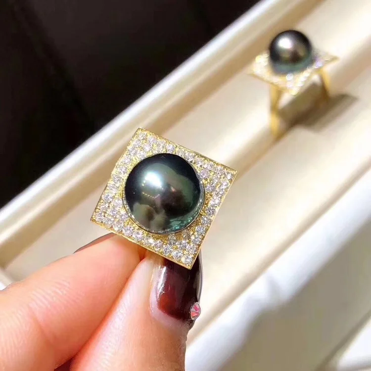 

DIY 9-10mm Pearl Ring 925 silver Accessories Natural Tahitian Pearl rings 925 Sterling Silver With Gold Plated ring simple style