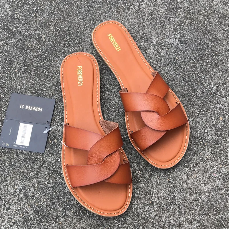 

2020 Hot sale fashion sandals Ladies PU slippers Flat shoes for women, As pic