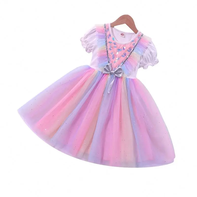 

Girls 2021 summer dress rainbow gauze puffy gauze dress dress