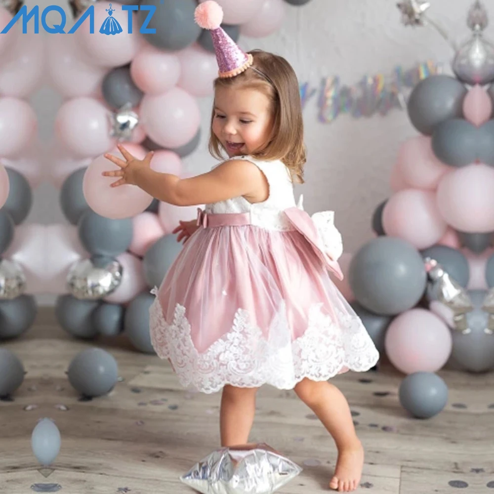 

MQATZ baby girl wedding dress big bow birthday dress party wear lace designed evening little girls kids dresses L1911XZ, White, pink,blue,dark pink,red,green,purple,dark purple,purple green