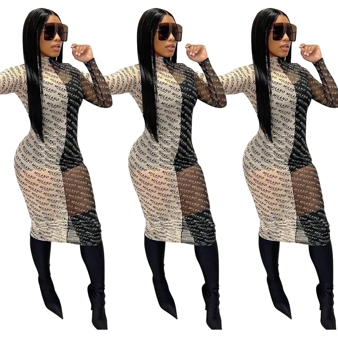 

Color collision black and white see-through mesh sexy dress hip dress above the knee casual dress girls, As show