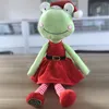 New design cartoon frog plush toy wearing red dress and Christmas hat super soft stuffed frog toy
