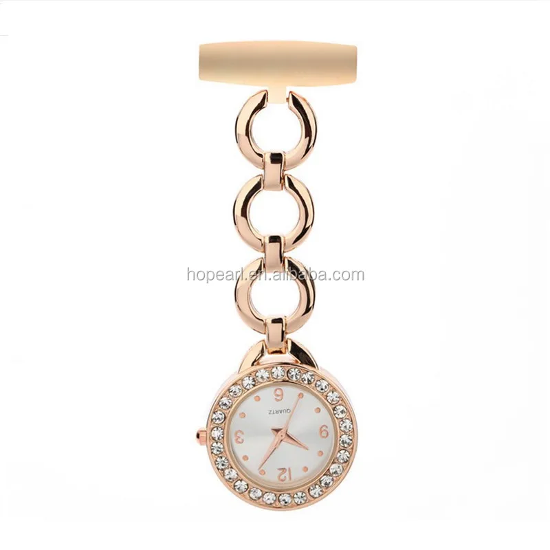 

WAH640 Crystal Rose Gold Tone Circle Round Quartz Doctor Nurses Breast Watch