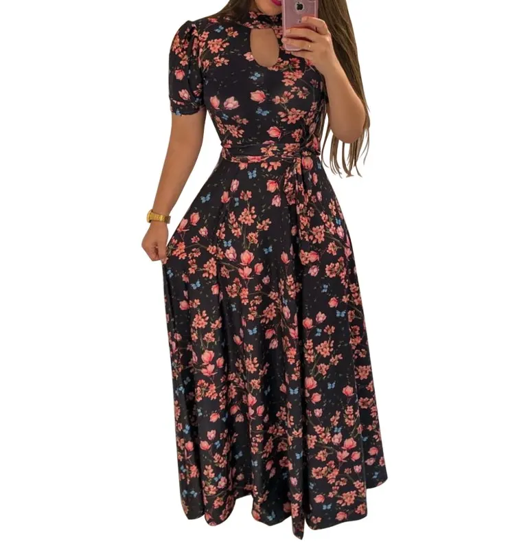 

OEM Newest Lady Sexy Digital Printing Fashion Style Wholesale Big Skirt Dress Plus Size Girl Casual Elegant Maxi Apparel, As picture