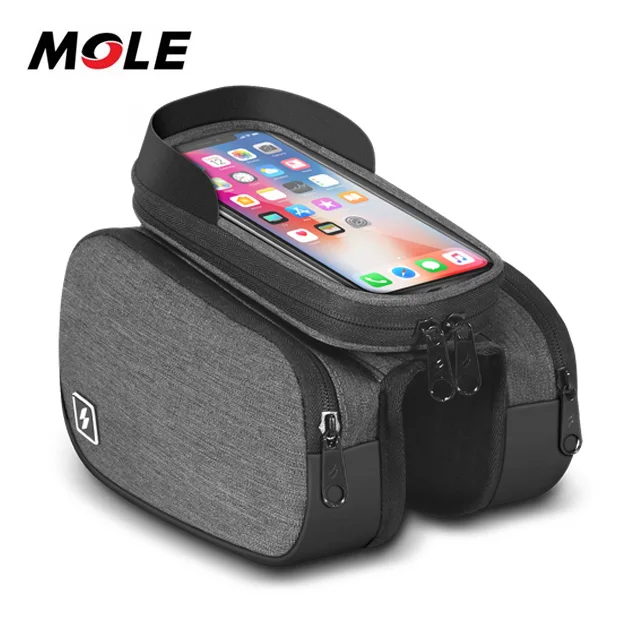 

Bike Phone Front Frame Bag Waterproof Bicycle Top Tube Cycling Phone Mount Pack with Touch Screen Sun Visor Large Capacity Phone, Grey