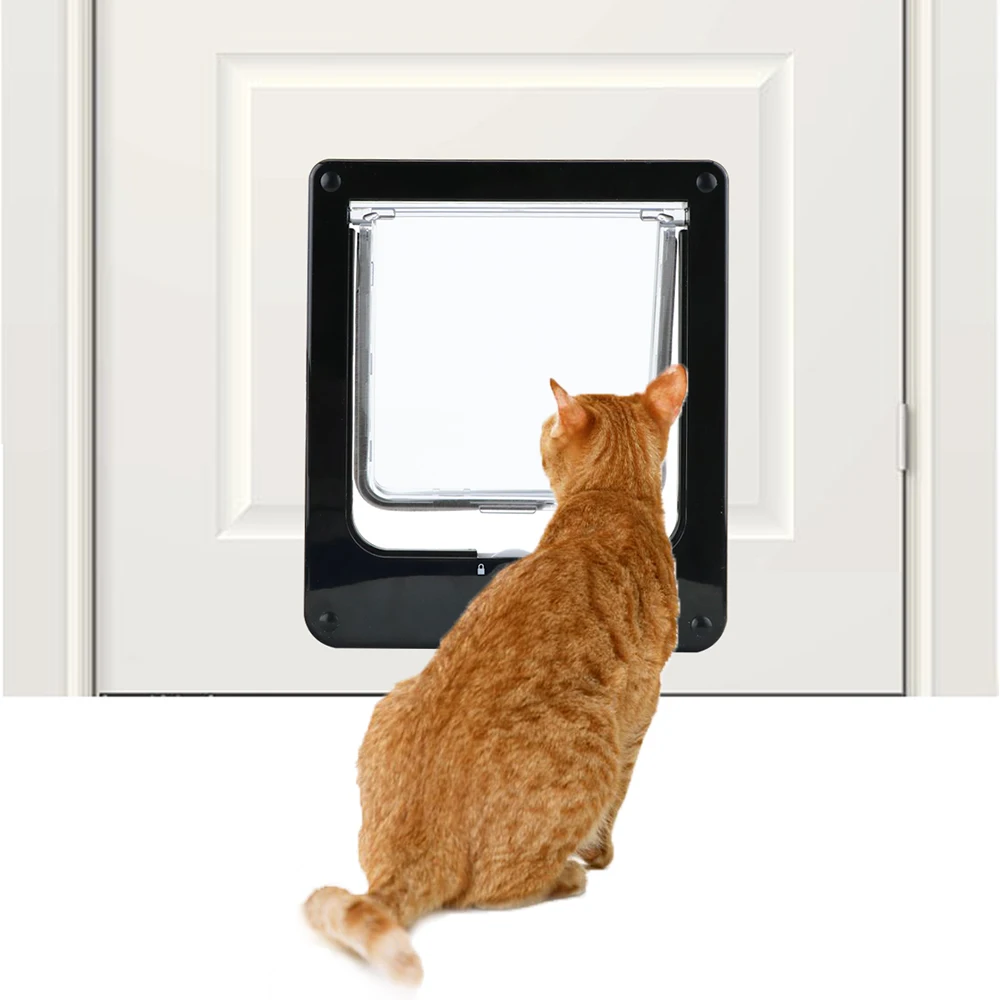

Large Size Magnetic Cat Door with 4 WAY Lock for Cat Dog Pet Door, Black/white/brown
