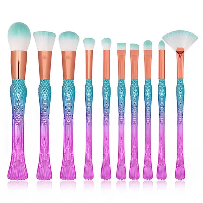 

10pcs full set of dazzling gradient Multi Gradient Color Handle Strong Power Powder Brush Powder Eye Shadow Foundation Brushes, Picture color