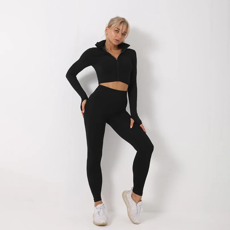 

New Arrival Seamless Long Sleeved Yoga Sportswear Autumn And Winter Women Hip Lift Tight Fitting Sports Fitness Suit, As picture