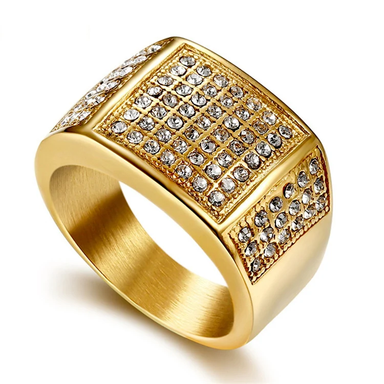 

Yale Jewelry Hip Hop Stainless Steel Gold Design Iced Out Luxury Ring Men