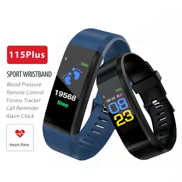 

2021 Amazon Hot Sale Fitness Tracker Blood Pressure Waterproof Wrist Band Bracelet 115 Plus Smart Band Smart Band Watch, Black red blue