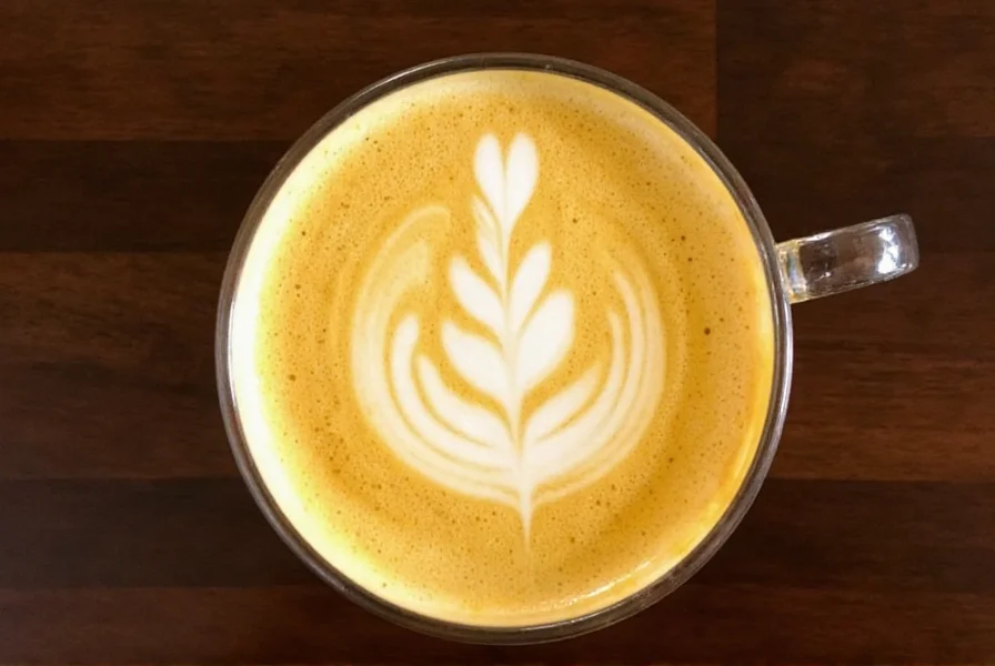 Turmeric latte served in a ceramic mug with visible spice swirl
