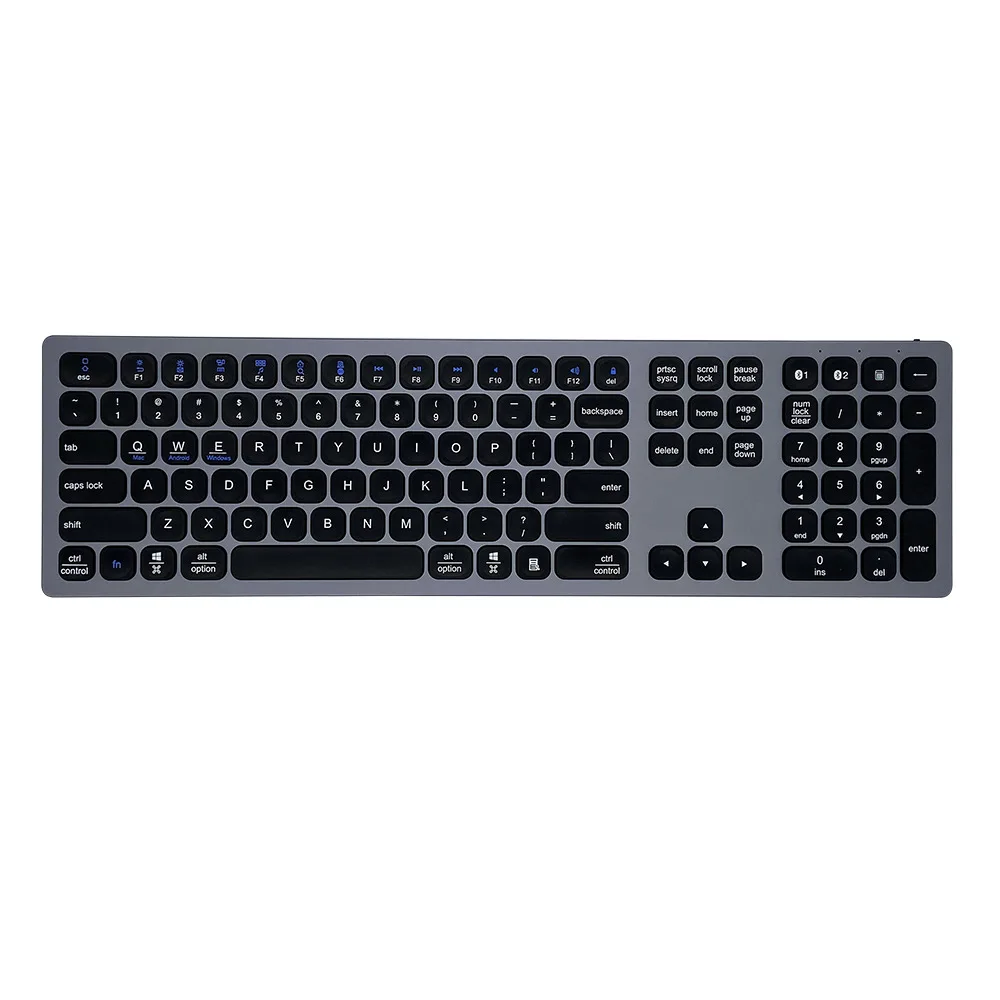 

BT 3.0 5.0 Keyboard Multi-Device Rechargeable Keyboard Aluminum Wireless Type-C Rechargeable Keyboard 110 keys, Grey