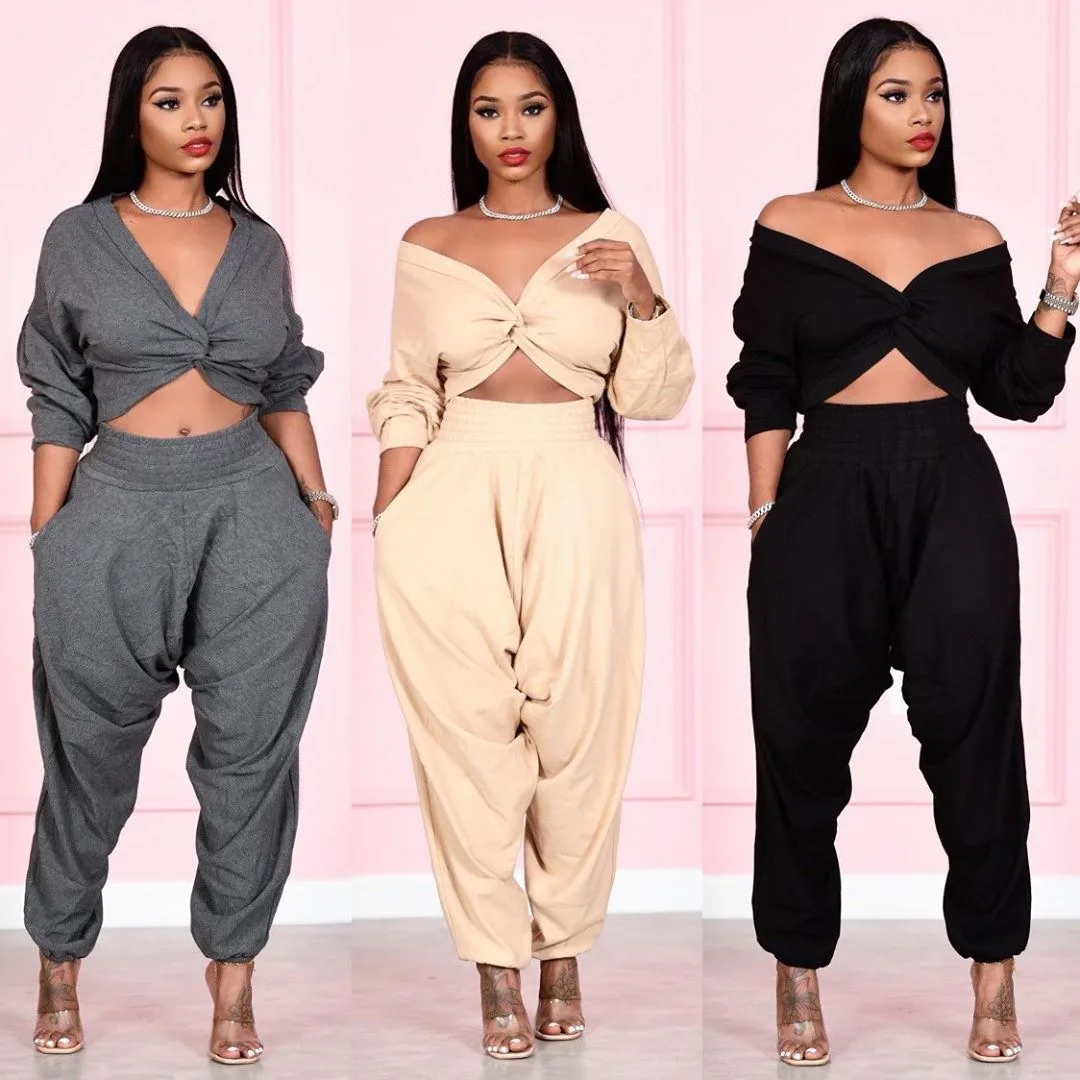 

Spring Women Clothing 2021 Two Pieces Sweat Pants Tracksuits Set Sweat Plus size women clothing Stack Pants Sets