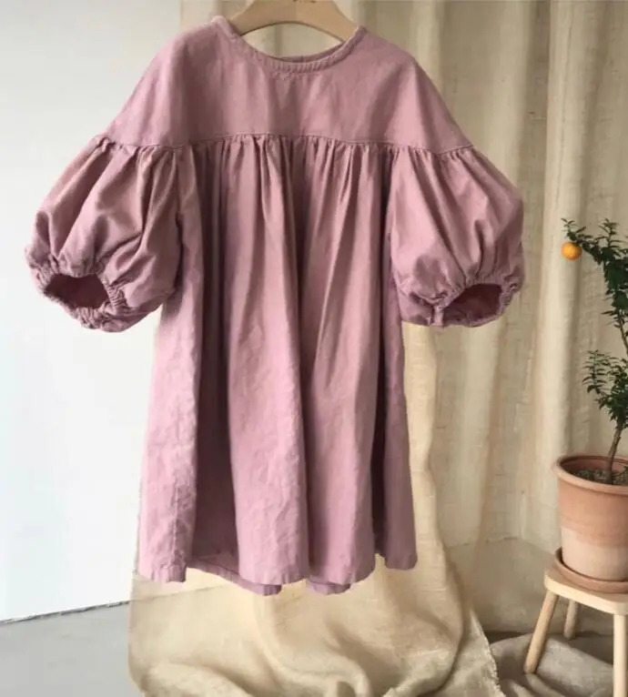 

girls fashion dress kids dresses for girls lantern sleeve blazer dress, Pink khaki beige