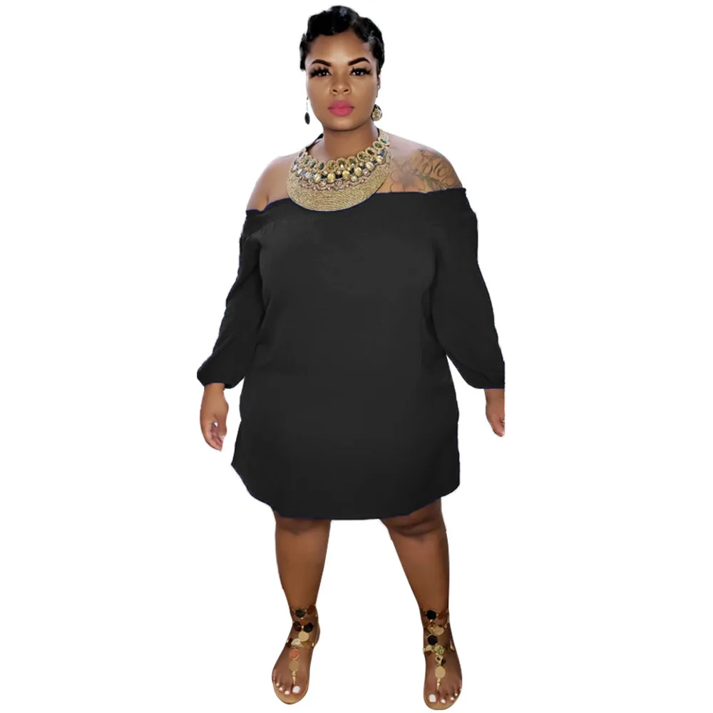

New Design Oversize Midi Dress Off Shoulder Long Sleeve Plus Size Casual Dress