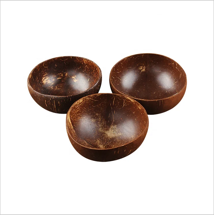 

3pcs set free logo fruit salad coconut shell bowl, dinner serving handmade natural coconut bowl with spoon, Natural color