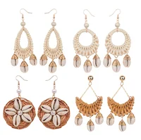

Wholesale trending hanging new model gold stud handmade wood bamboo woven rattan earring 2019 jewelry , drop earrings