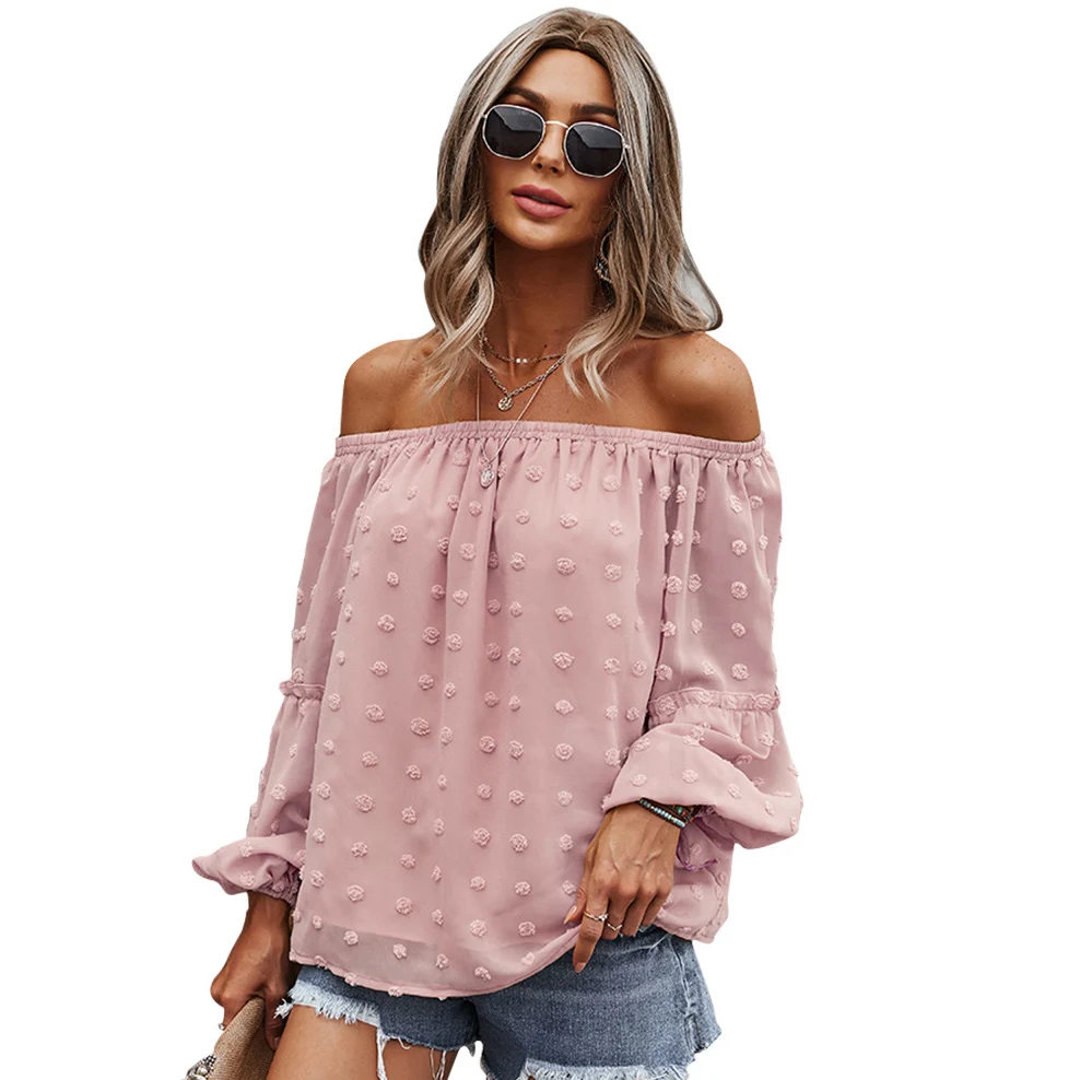 

Wholesale Woman one shoulder V-neck Long-sleeved Chiffon Loose Casual Top